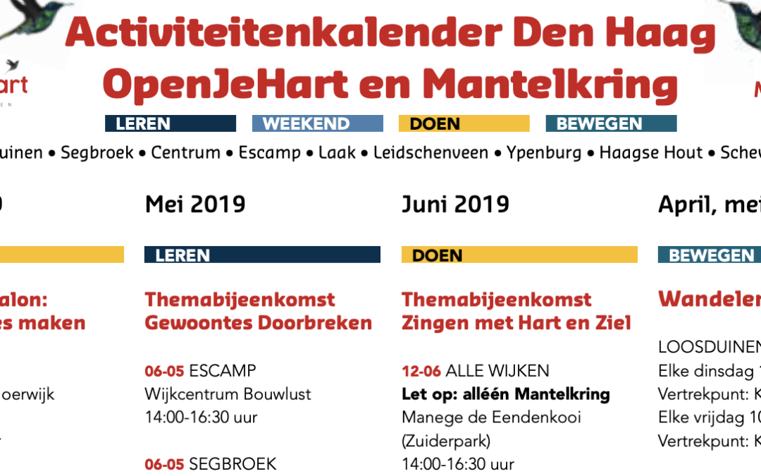 Nieuwe kwartaalagenda activiteiten bekend